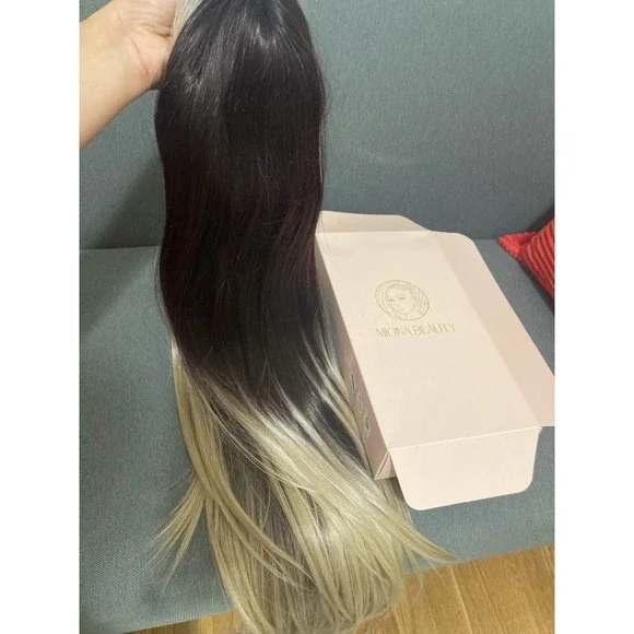 Miona beauty lace front mika wig straight Brown Burgundy Roots Blonde Balayage